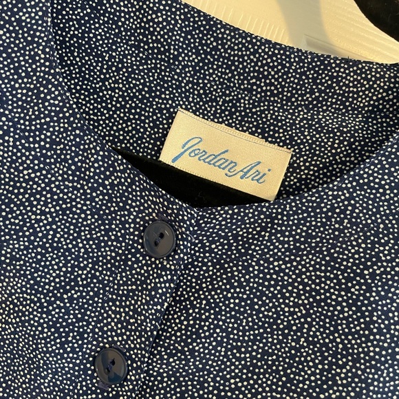 Vintage Peplum Blouse Jordan Ari Navy and White Polka Dot - Picture 2 of 6